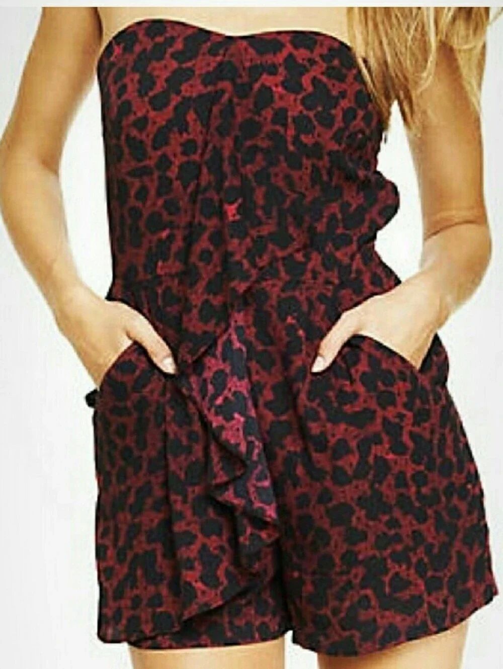 Express Black and Pink Animal Printed Romper with Ruffle Front - Size 8